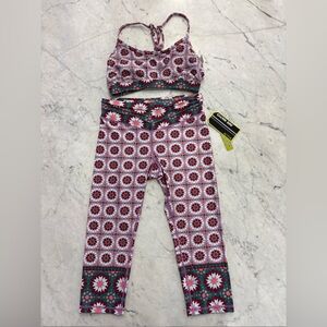 Gianni Bini Pink & Green Geo Floral Legging Set with Sports Bra